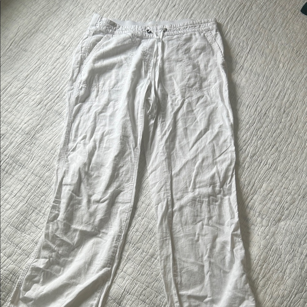 Per Se White linen blend Drawstring pant